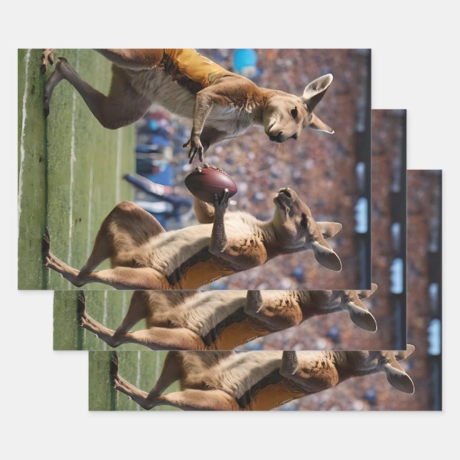 "Down Under Action: Kangaroos Playing Aussie Rules Wrapping Paper Sheet (Set)