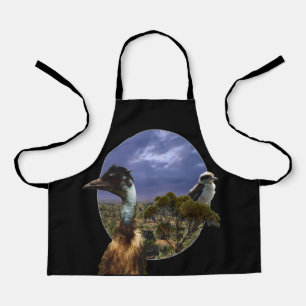 "Down Under Duo: Emu and Kookaburra in Popout Art" Apron