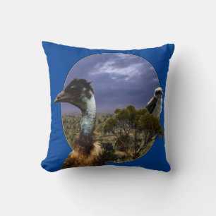 "Down Under Duo: Emu and Kookaburra in Popout Art" Cushion