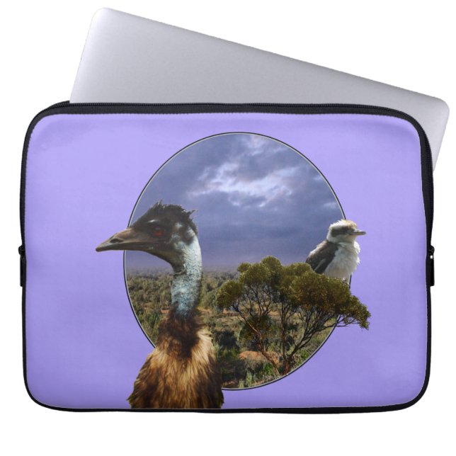 "Down Under Duo: Emu and Kookaburra in Popout Art" Laptop Sleeve (Front)