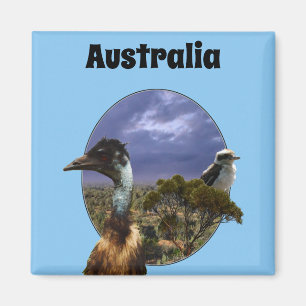 "Down Under Duo: Emu and Kookaburra in Popout Art" Magnet