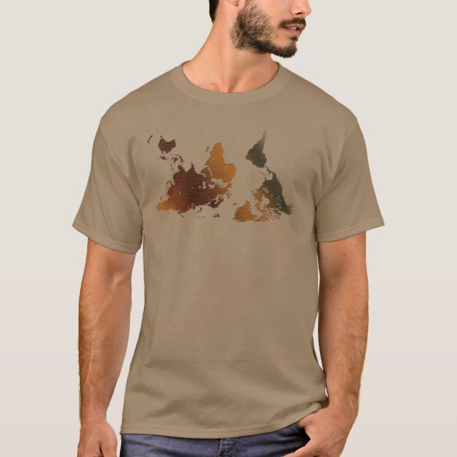 DOWN-UNDER UPSIDE-DOWN Funny WORLD MAP T-Shirt (Front)