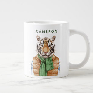 Down Vest Tiger   Add Your Name Large Coffee Mug