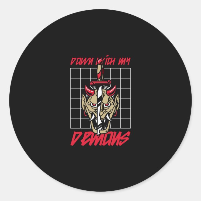 Down with my demons classic round sticker (Front)