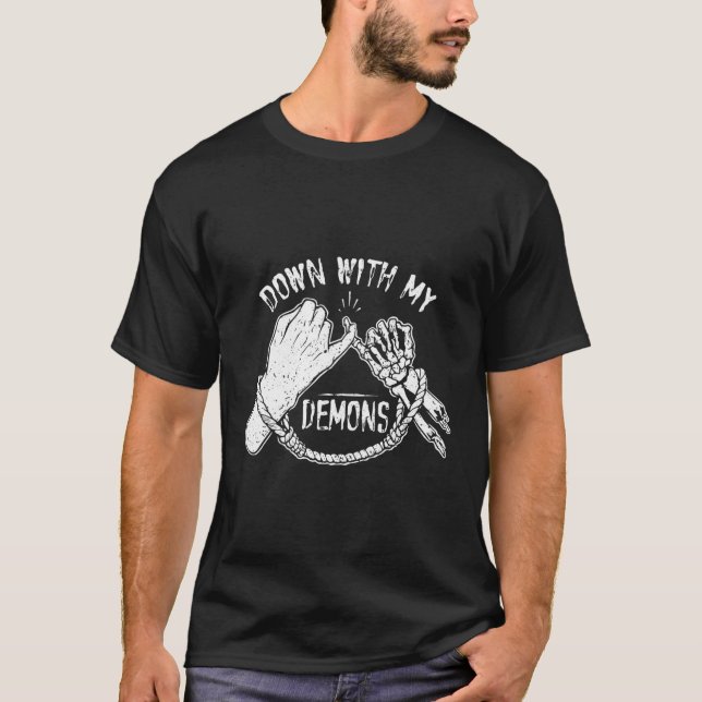 Down With My Demons Longing Evil Devil Humour Goth T-Shirt (Front)