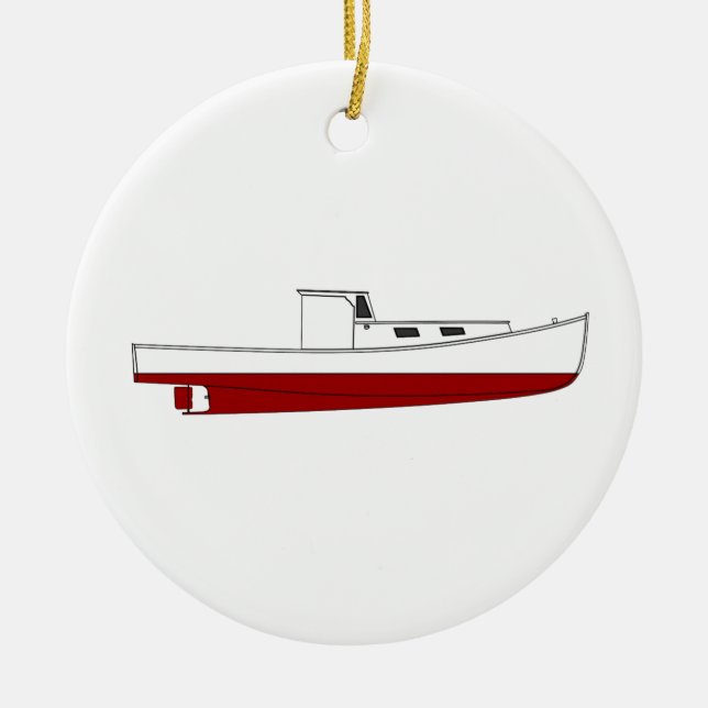 Downeast Maine Lobster Boat Colour Illustration Ceramic Ornament (Front)