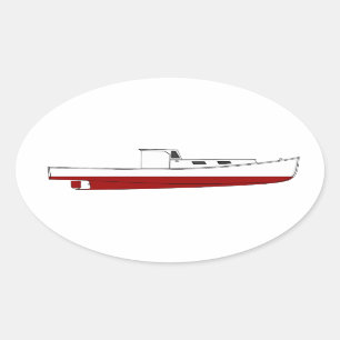 Downeast Maine Lobster Boat Colour Illustration Oval Sticker