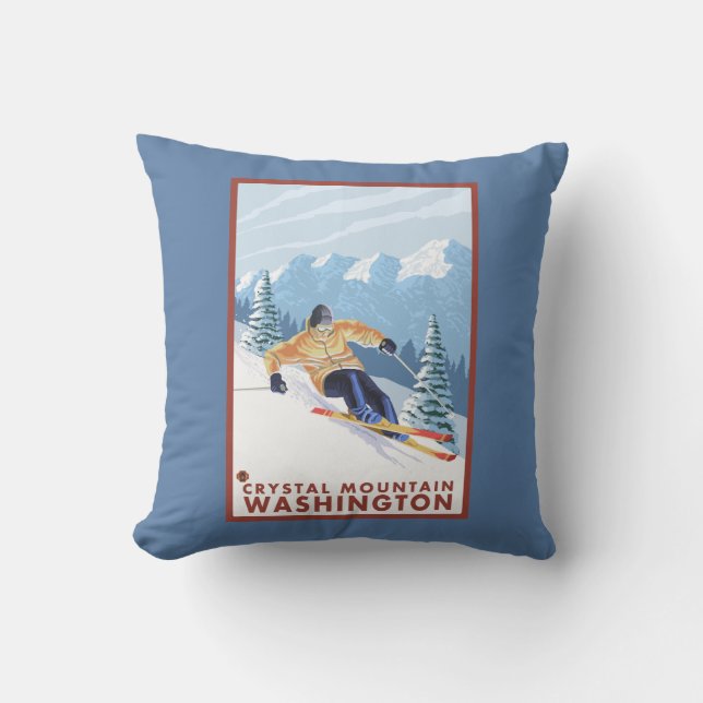 Downhhill Snow Skier - Crystal Mountain, WA Cushion (Front)