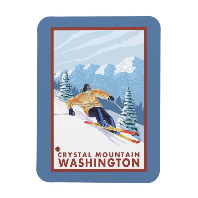 Downhhill Snow Skier - Crystal Mountain, WA Magnet (Vertical)