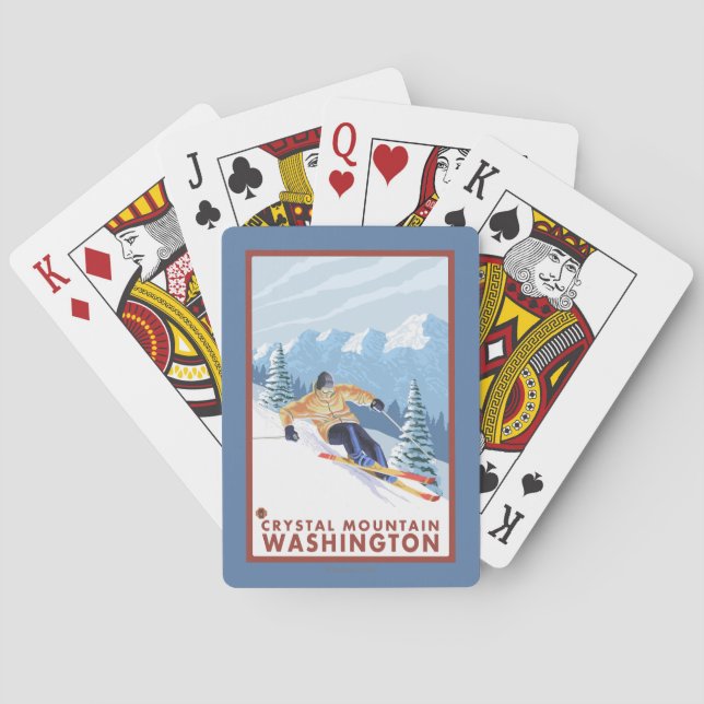 Downhhill Snow Skier - Crystal Mountain, WA Playing Cards (Back)