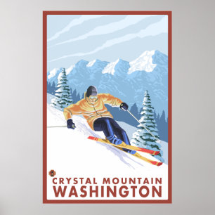 Downhhill Snow Skier - Crystal Mountain, WA Poster