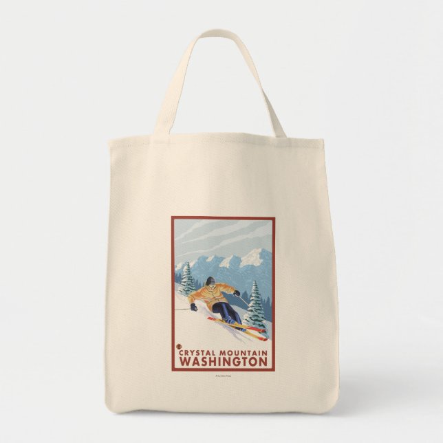 Downhhill Snow Skier - Crystal Mountain, WA Tote Bag (Front)