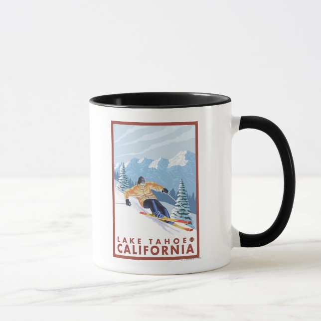 Downhhill Snow Skier - Lake Tahoe, California Mug (Right)