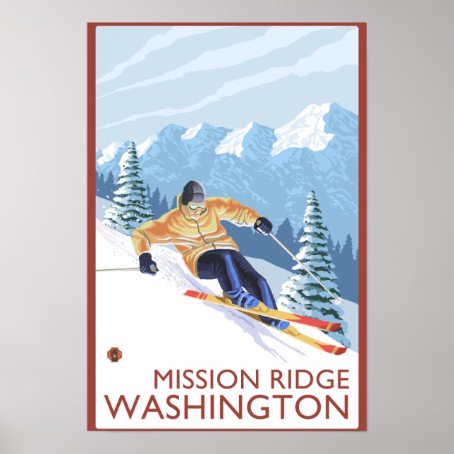 Downhhill Snow Skier - Mission Ridge, Washington Poster (Front)