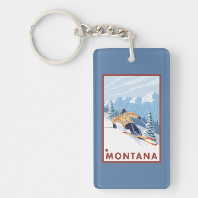 Downhhill Snow Skier - Montana Key Ring (Front)