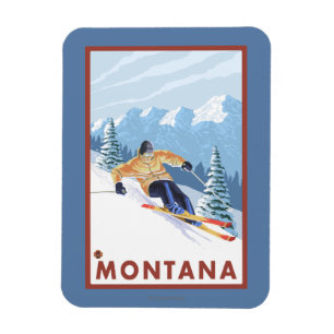 Downhhill Snow Skier - Montana Magnet
