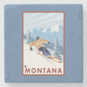 Downhhill Snow Skier - Montana Stone Coaster