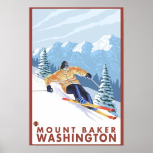 Downhhill Snow Skier - Mount Baker, Washington Poster