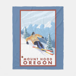 Downhhill Snow Skier - Mount Hood, Oregon Fleece Blanket