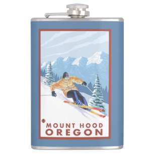 Downhhill Snow Skier - Mount Hood, Oregon Hip Flask
