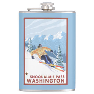 Downhhill Snow Skier - Snoqualmie Pass, WA Hip Flask