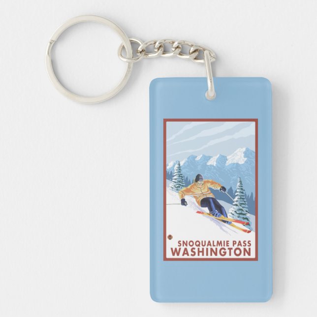 Downhhill Snow Skier - Snoqualmie Pass, WA Key Ring (Front)