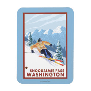 Downhhill Snow Skier - Snoqualmie Pass, WA Magnet