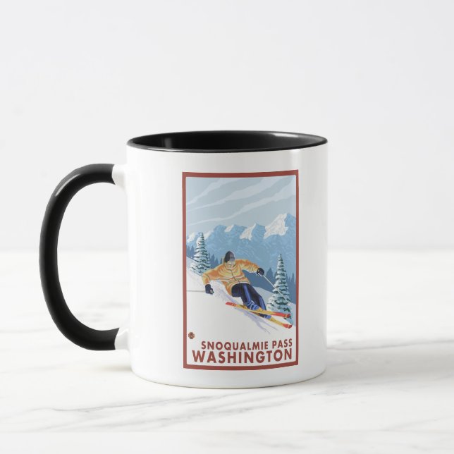 Downhhill Snow Skier - Snoqualmie Pass, WA Mug (Left)