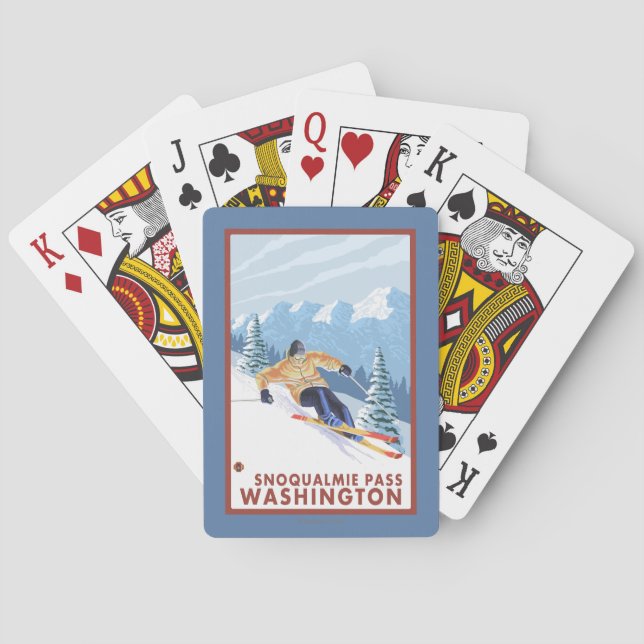 Downhhill Snow Skier - Snoqualmie Pass, WA Playing Cards (Back)