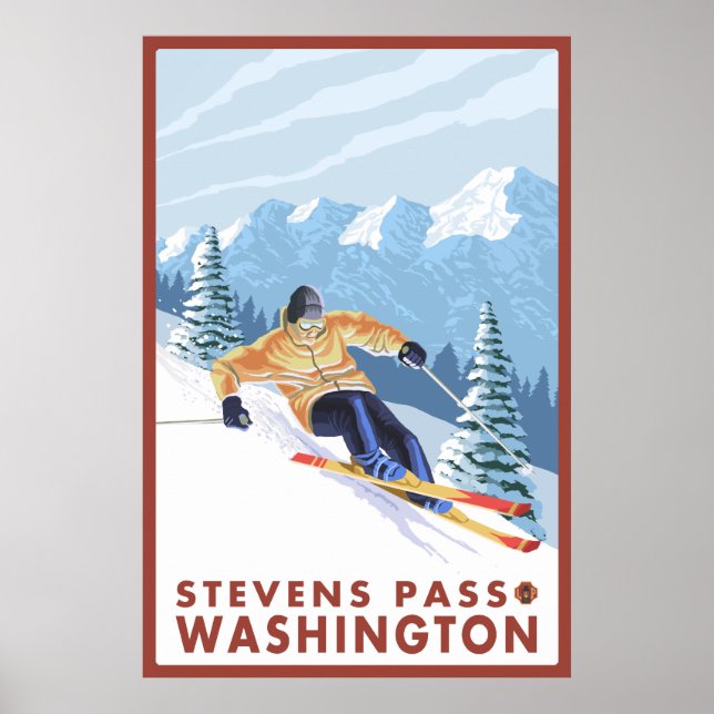 Downhhill Snow Skier - Stevens Pass, Washington Poster (Front)