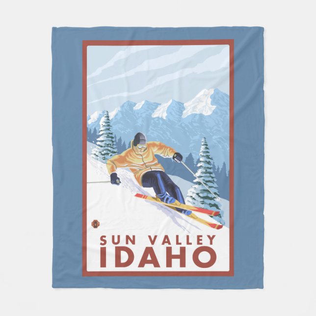 Downhhill Snow Skier - Sun Valley, Idaho Fleece Blanket (Front)