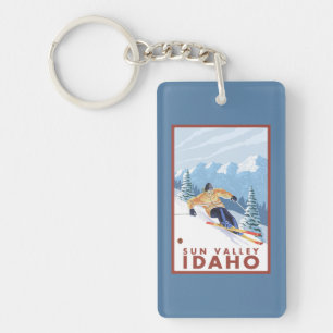 Downhhill Snow Skier - Sun Valley, Idaho Key Ring