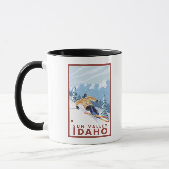 Downhhill Snow Skier - Sun Valley, Idaho Mug (Left)