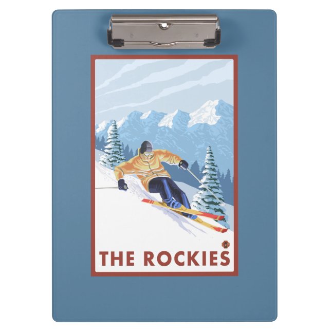 Downhhill Snow Skier - The Rockies Clipboard (Front)
