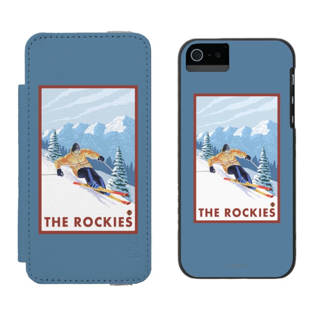 Downhhill Snow Skier - The Rockies Incipio iPhone Wallet Case (Side by Side)