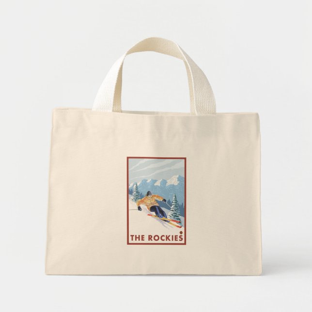 Downhhill Snow Skier - The Rockies Mini Tote Bag (Front)
