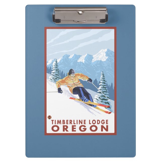 Downhhill Snow Skier - Timberline Lodge, Oregon Clipboard (Front)