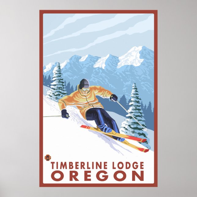 Downhhill Snow Skier - Timberline Lodge, Oregon Poster (Front)