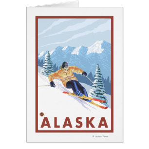 Downhhill Snow Skier- Vintage Travel Poster