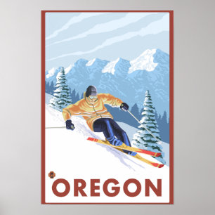 Downhhill Snow Skier- Vintage Travel Poster 2