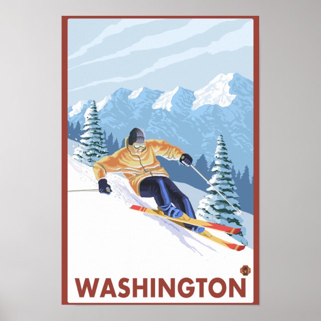 Downhhill Snow Skier - Washington Poster (Front)