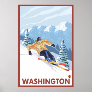Downhhill Snow Skier - Washington Poster