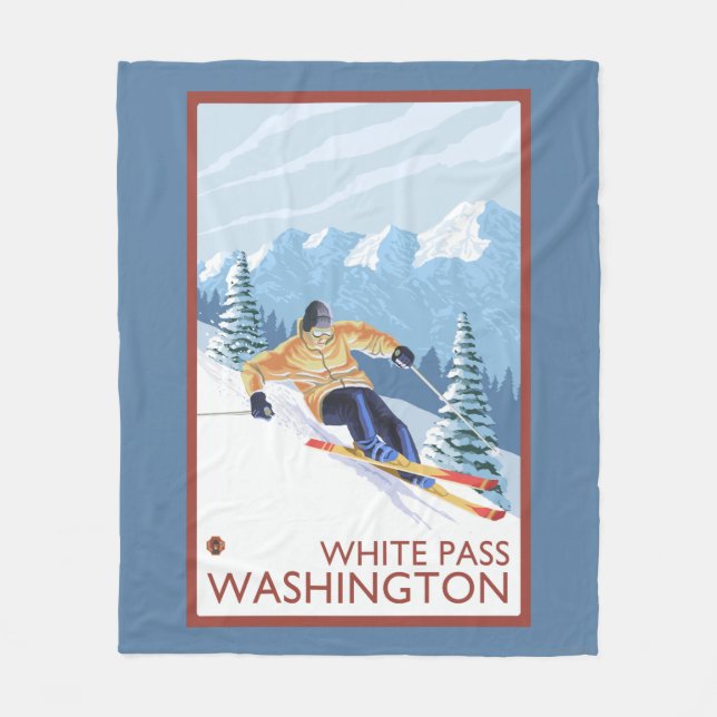 Downhhill Snow Skier - White Pass, Washington Fleece Blanket (Front)