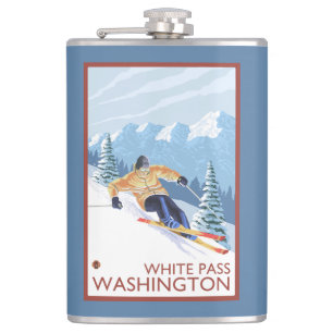 Downhhill Snow Skier - White Pass, Washington Hip Flask