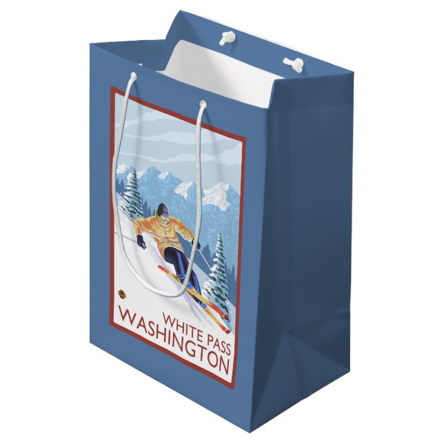 Downhhill Snow Skier - White Pass, Washington Medium Gift Bag (Front Angled)