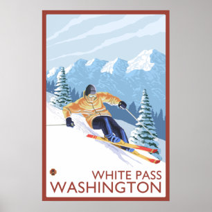Downhhill Snow Skier - White Pass, Washington Poster