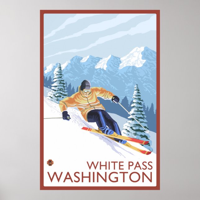 Downhhill Snow Skier - White Pass, Washington Poster (Front)
