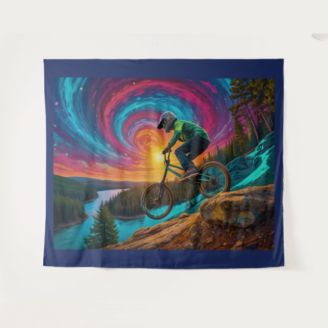 Downhill BMX Ride by a Forest Lake Tapestry (Front (Horizontal))