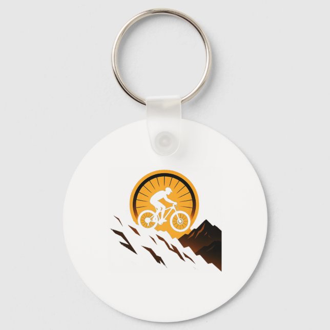 Downhill Cycling Design Sunset Ride Trail Explorer Key Ring (Front)
