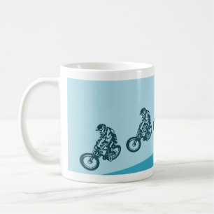 Downhill mountain bike, big air jump coffee mug